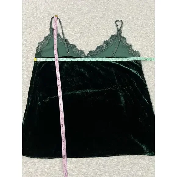 Cami NYC Velvet Camisole Womens Small Dark Green Lace Trim Adjustable Straps Top - Picture 5 of 6